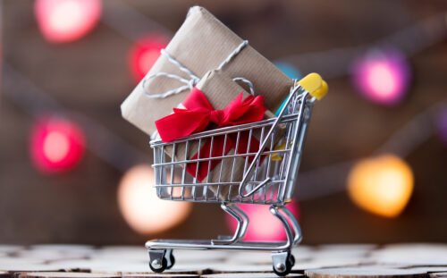 Shopping cart with Christmas gifts
