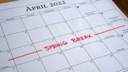 Spring break week written on a calendar in April